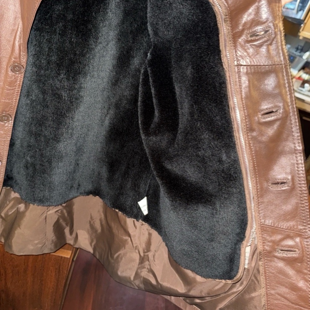 Vintage The Leather Shop Men’s Brown Genuine Leather Jacket 40 Long Coat Korea - Picture 2 of 6